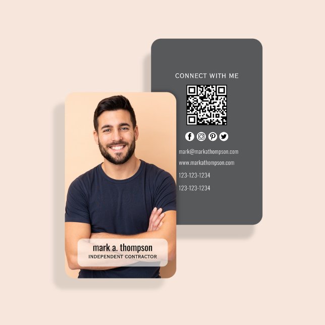 Modern Photo QR Code Connect With Me Minimal Visitenkarte (Photo business card with QR code back and modern contact details layout)