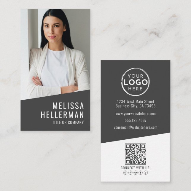 Modern Photo QR Code Logo Vertikal Visitenkarte (Vorne/Hinten)