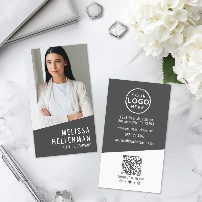 Modern Photo QR Code Logo Vertikal Visitenkarte (Modern Photo QR Code Logo Vertical Business Card )