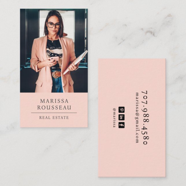 Modern Photo Realtor Blush Visitenkarte (Vorne/Hinten)