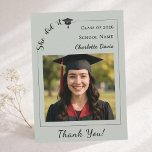Modern photo sage green Graduation She did it Dankeskarte<br><div class="desc">Complete your graduation celebration with the matching sage green “She Did It” thank you card. Designed to coordinate perfectly with the She Did It Graduation Party Collection, this modern thank you card features a clean, stylish layout and confident typography that celebrates her achievement. The back includes a customizable gratitude message,...</div>