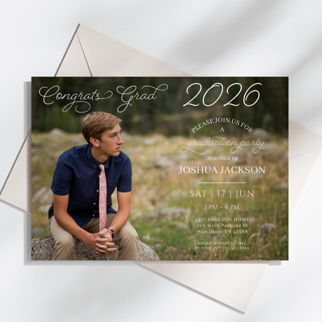 Modern Photo Script Horizontal Graduation Party Einladung (Modern Photo Script Horizontal Graduation Party Invitation)