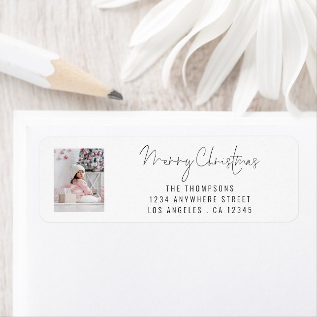 Modern Photo Script Merry Christmas Return Address (Insitu)