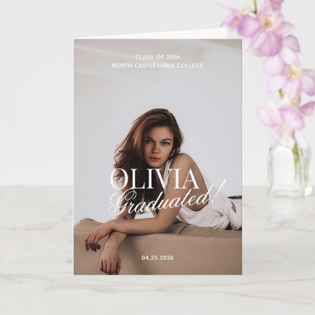 Modern Photo Typography Script Grad Party Folded Karte (Orchidee)