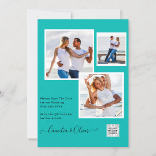 Modern PHOTO Wedding Invite QR CODE RSVP TEAL Einladung