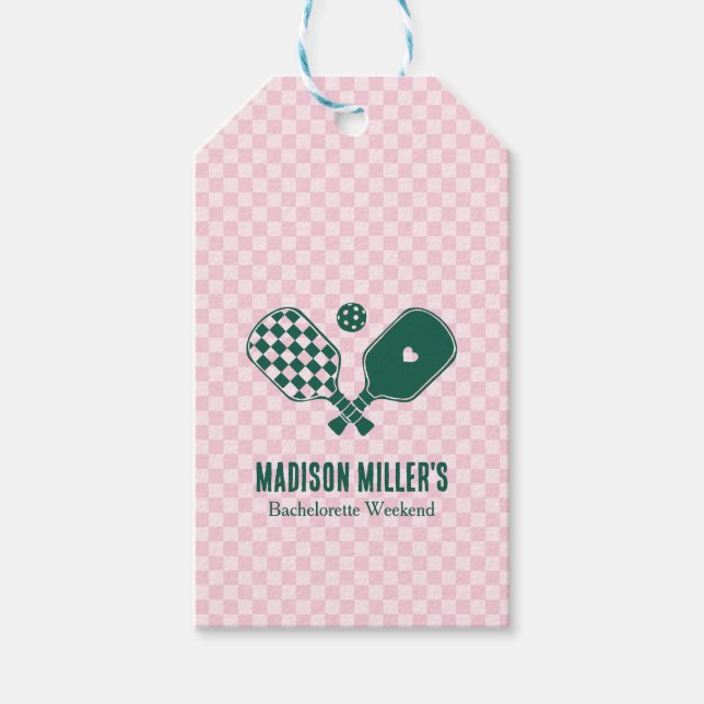 Modern Pickleball & Prosecco Bachelorette Weekend Geschenkanhänger (Vorderseite)