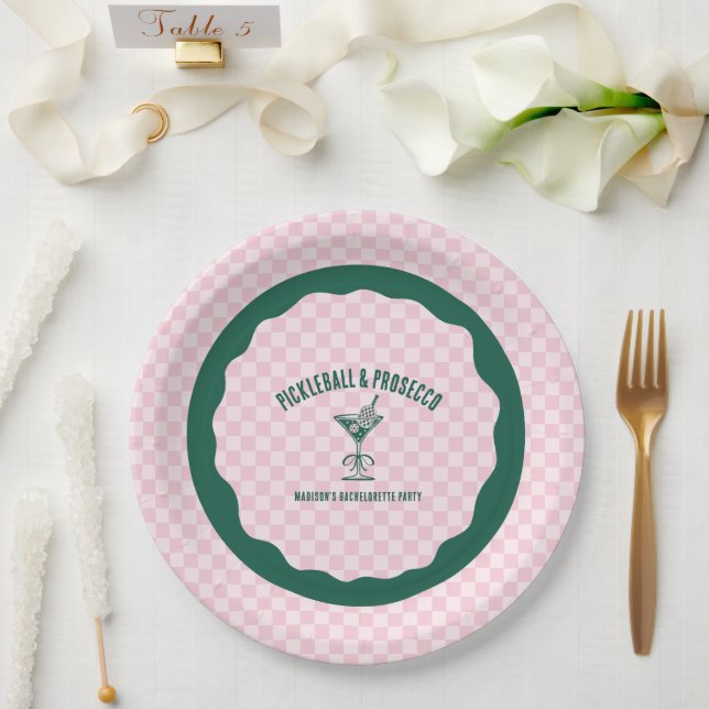 Modern Pickleball & Prosecco Bachelorette Weekend Pappteller (Hochzeit)