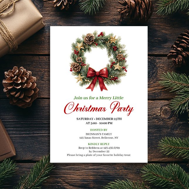 Modern Pine Wreath Christmas Party Editable Einladung (Modern Pine Wreath Christmas Party Editable Invitation)
