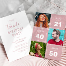 Modern Pink 3 Foto Gemeinsame Geburtstagspartei