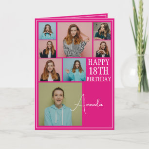 Modern Pink 8 Foto Collage 18. Geburtstag Karte