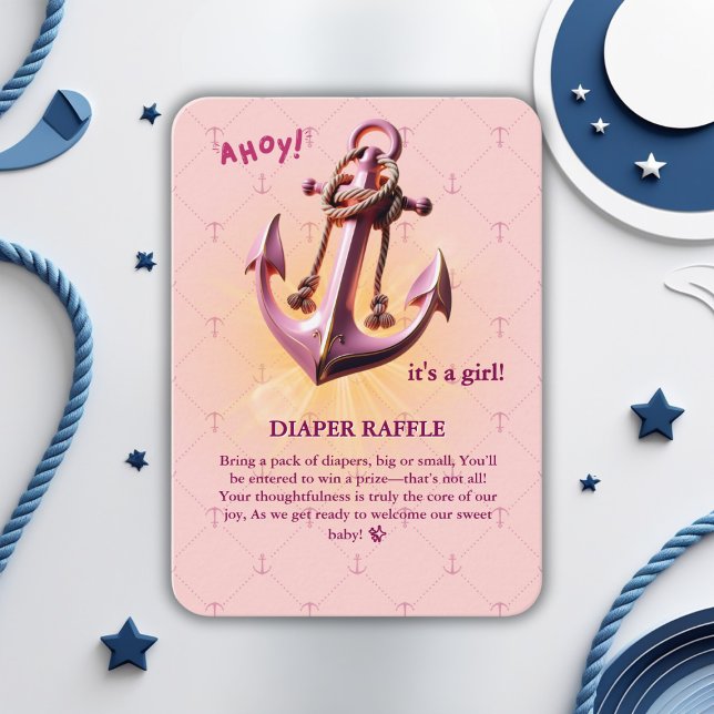 Modern Pink Ahoy! Anchor Nautical Baby Dusche Begleitkarte (Von Creator hochgeladen)