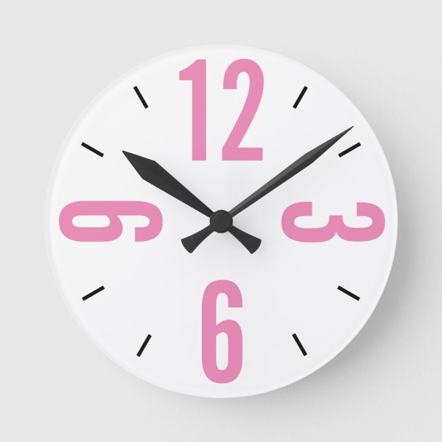 Modern pink and black large numbers runde wanduhr (Vorderseite)