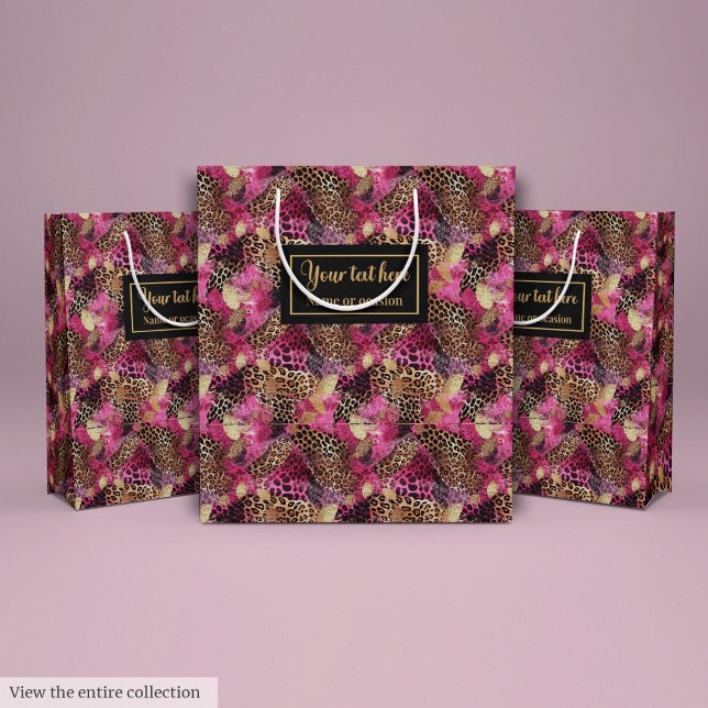 Modern pink and gold leopard skin gift wrap mittlere geschenktüte (Modern pink and gold leopard skin gift wrap Medium Gift Bag)