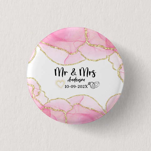 Modern Pink and Gold Mr. and Mrs. Button (Vorderseite)