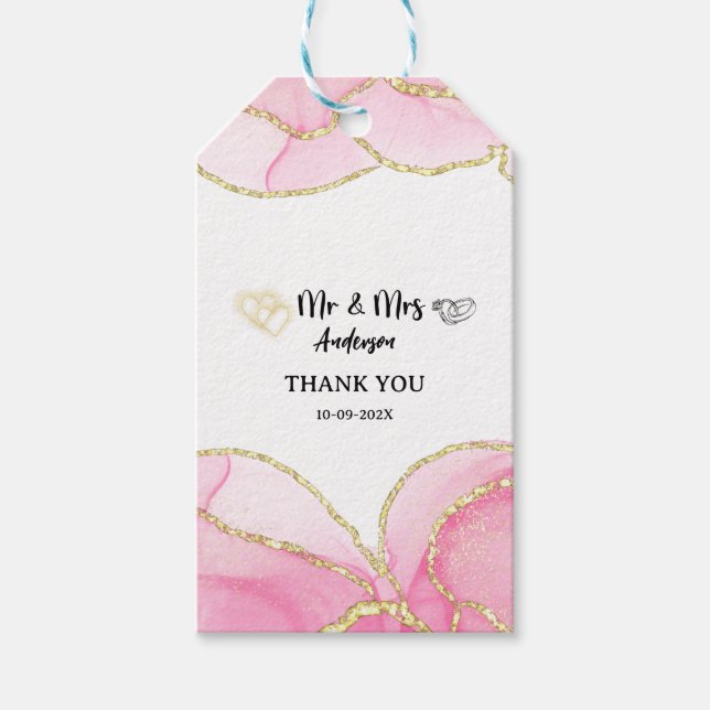 Modern Pink and Gold Mr. and Mrs. Geschenkanhänger (Vorderseite)