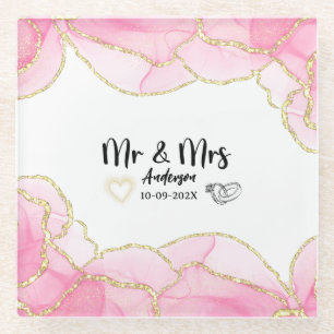 Modern Pink and Gold Mr. and Mrs. Glasuntersetzer