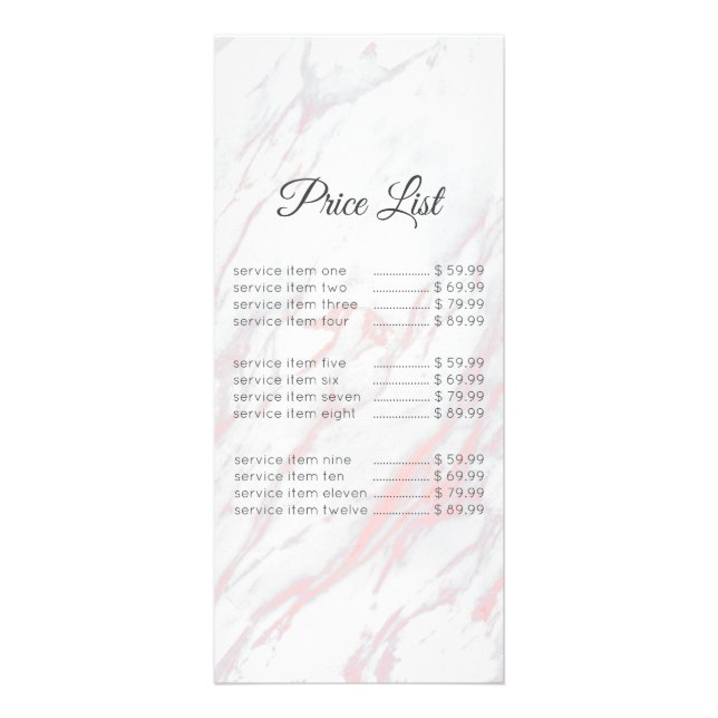 Modern Pink and Grey Marble Price Werbekarte (Vorne)