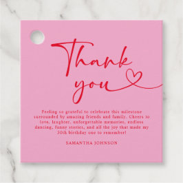 Modern Pink and Red 30th Birthday Thank You Geschenkanhänger
