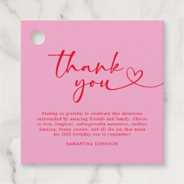 Modern Pink and Red 30th Birthday Thank You Geschenkanhänger