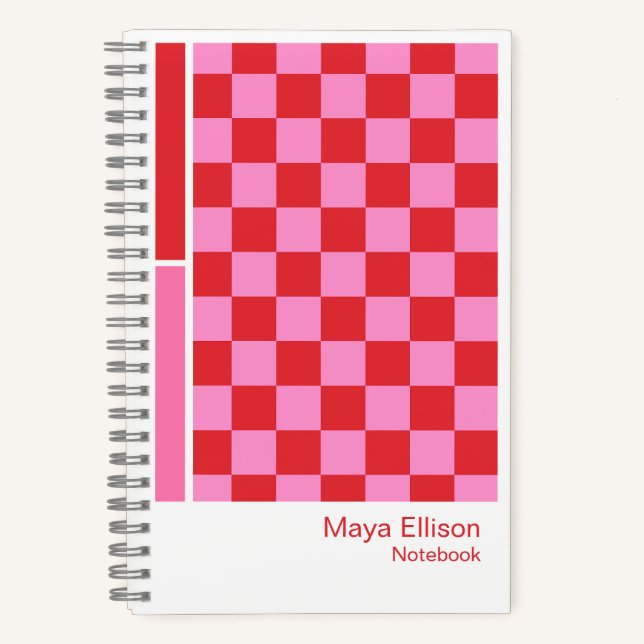 Modern Pink and Red Checkerboard Vertical Palette Notizbuch (Vorderseite)