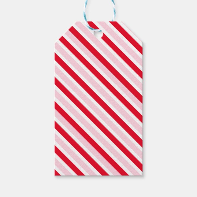 Modern Pink and Red Striped Christmas Geschenkanhänger (Vorderseite)