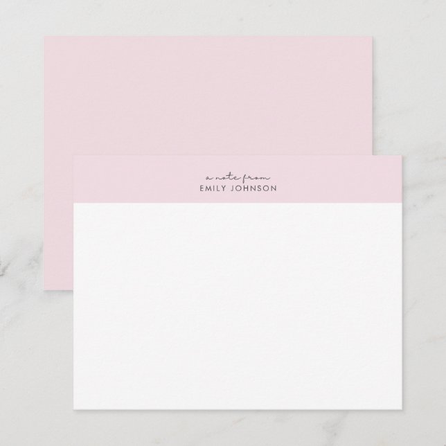 Modern pink and white a note from flat card einladung (Vorne/Hinten)