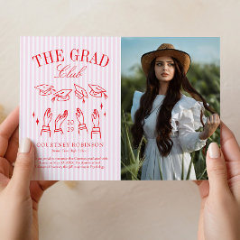 Modern Pink and White Stripe Photo Graduation Ankündigung