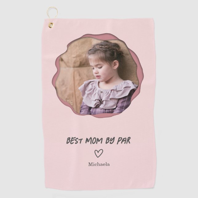 Modern Pink Beste Mutter von Par Foto Golfhandtuch (Vorderseite)
