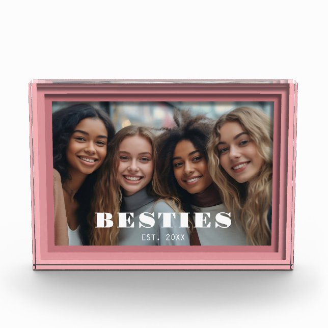 Modern Pink Besties Keepake Fotoblock (Vorderseite)