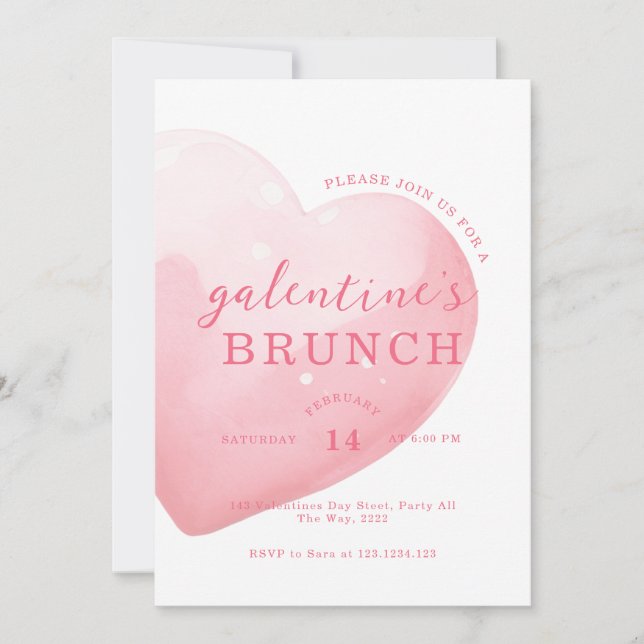 Modern Pink Big Heart Galentine's Day Brunch Einladung (Vorderseite)