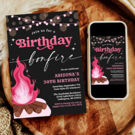 Modern Pink Birthday Bonfire Einladung