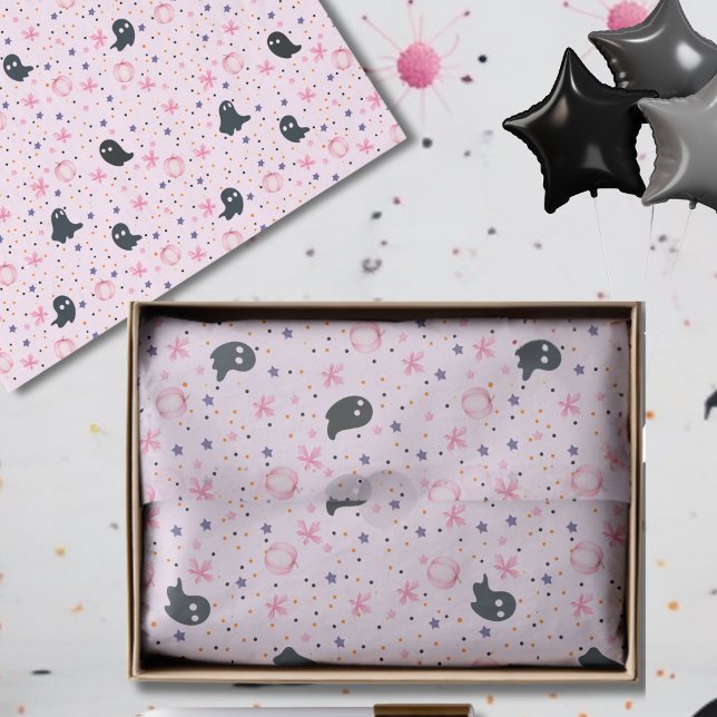 Modern Pink Black Cute Halloween Boo Ghost Seidenpapier (Von Creator hochgeladen)