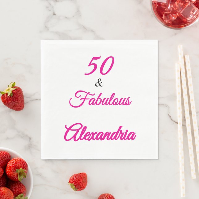 Modern Pink Black Fifty & Fabulous Bold Napkin Serviette (Beispiel)