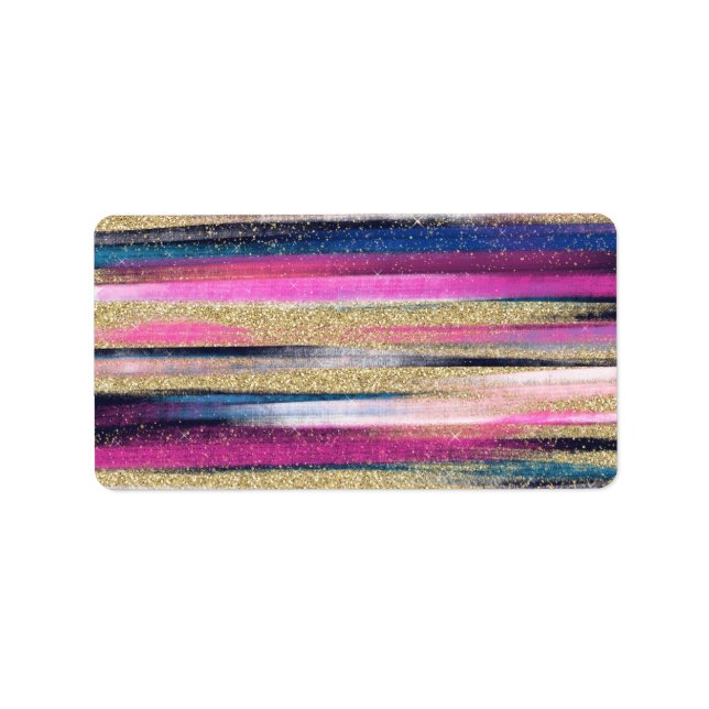 Modern Pink Blue Gold Glitzer Pinselstriche Farbe  Adressaufkleber (Vorne)