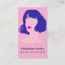 Modern Pink Blue Lime Hair Styling Flat Design QR Visitenkarte