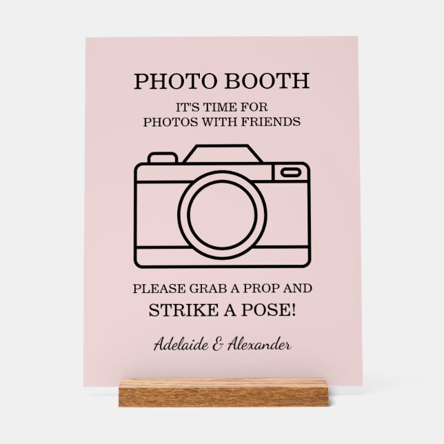 Modern Pink Blush Camera Wedding Photo Booth  Acrylschild (Vorderseite)