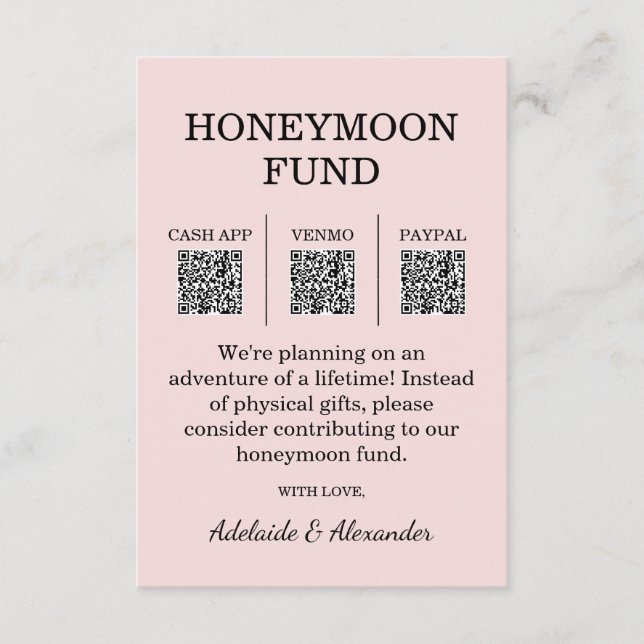 Modern Pink Blush Wedding Honeymoon Fund Begleitkarte (Vorderseite)