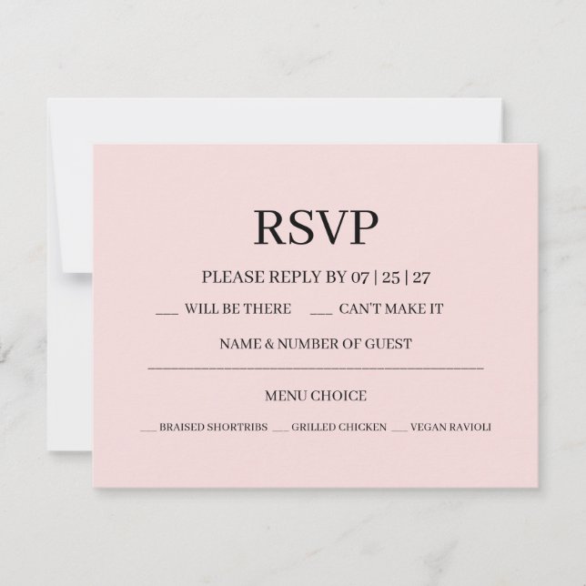 Modern Pink Blush Wedding RSVP Karte (Vorderseite)