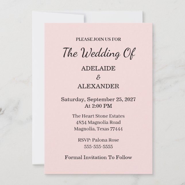 Modern Pink Blush Wedding Save The Date Einladung (Vorderseite)