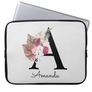 Modern Pink Boho Girly Floral Initial A Laptop Sle Laptopschutzhülle