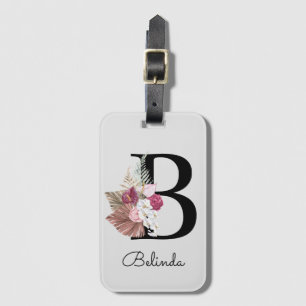 Modern Pink Boho Girly Floral Initial B Gepäckanhänger