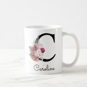 Modern Pink Boho Girly Floral Initial C Kaffeetasse
