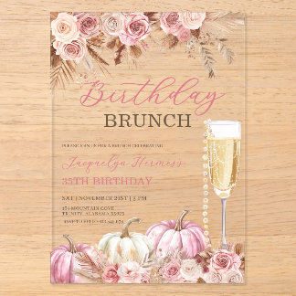 Modern Pink Boho Pumpkin Autumn Birthday Brunch  Acryleinladungen