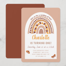 Modern Pink Boho Rainbow 1. Geburtstag Einladung