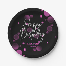 Modern Pink Bokeh Gradient Black Happy Geburtstag Pappteller