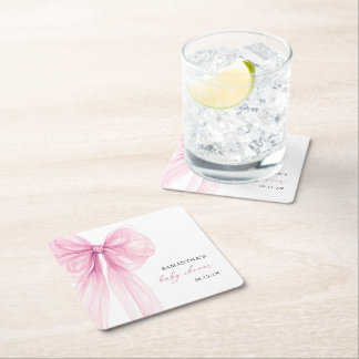 Modern Pink Bow Baby Shower  Rechteckiger Pappuntersetzer