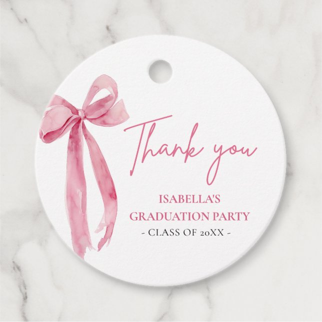 Modern Pink Bow Coquette Abschluss Vielen Dank Geschenkanhänger (Vorderseite)