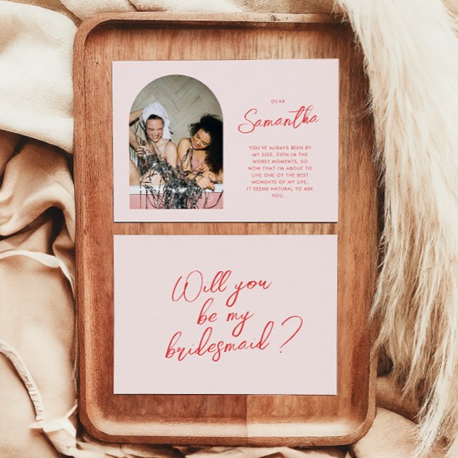 Modern Pink Bridesmaid Vorschlag Card mit Foto Einladung (Von Creator hochgeladen)