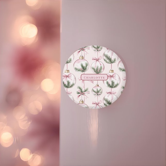 Modern Pink Christmas Ornament Personalized Gift Magnet (Von Creator hochgeladen)