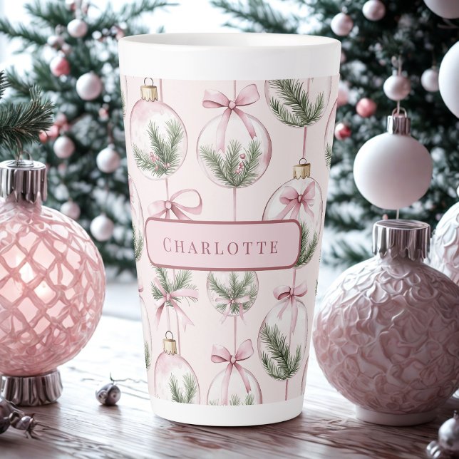 Modern Pink Christmas Ornament Personalized Milchtasse (Von Creator hochgeladen)